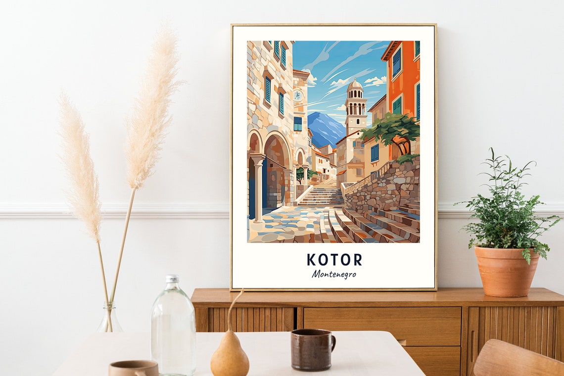 Kotor Old Town Stone Alley Bell Tower Montenegro Travel Poster - Image 2