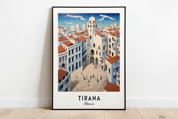 Skanderbeg Square White Cityscape Tirana Albania Travel Poster