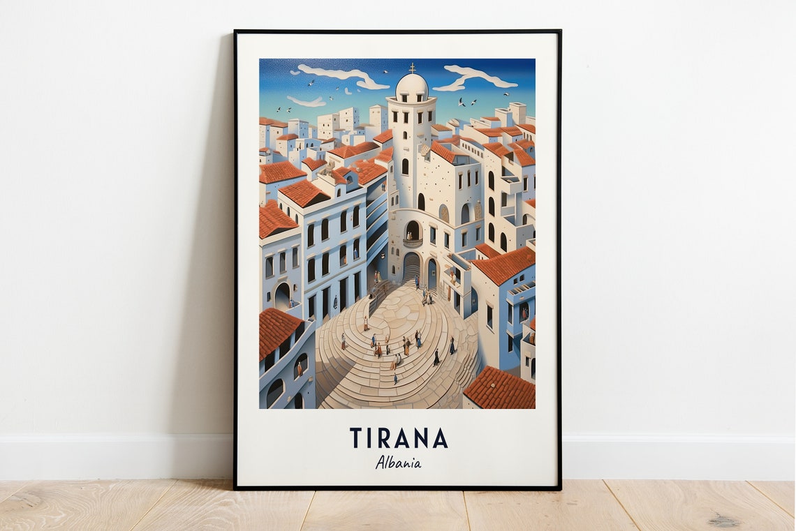 Skanderbeg Square White Cityscape Tirana Albania Travel Poster