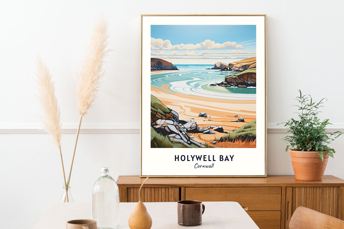 Holywell Bay Cornwall Curved Sandy Cove And Dramatic Sea Cliffs Poster - Image 2