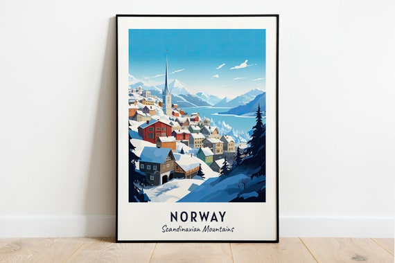 Norway Travel Print Norway Ski Poster Scandinavian Mountains Ski Poster Norway Ski Resort Print