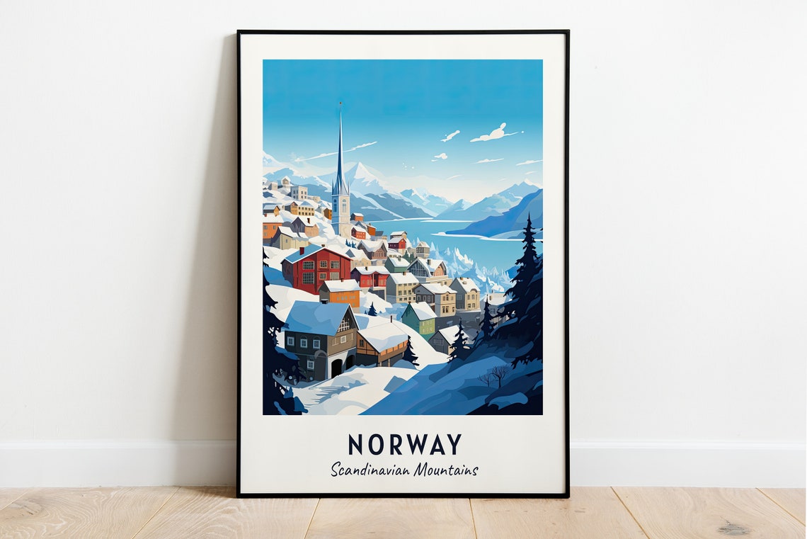 Norway Scandinavian Mountains Colorful Fjord Village Winter Poster