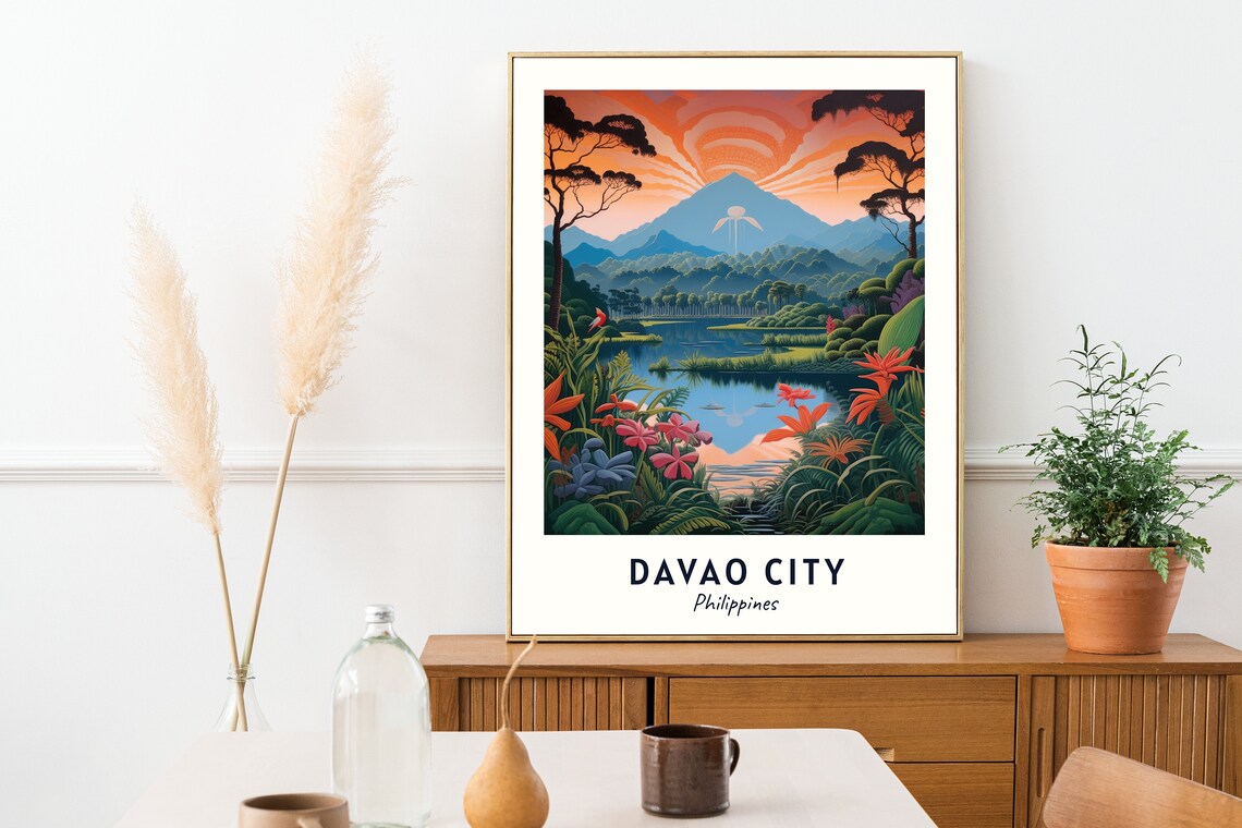 Davao City Philippines Tropical Lake Mountain Sunrise Travel Poster - Image 2