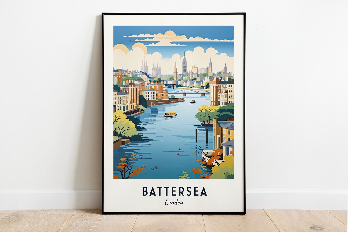 Battersea London Thames River Skyline In Morning Light Poster