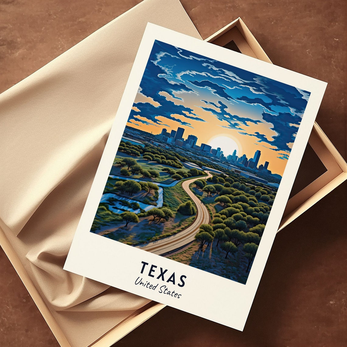Texas Sunset Skyline Winding Road Hill Country Travel Poster - Image 3
