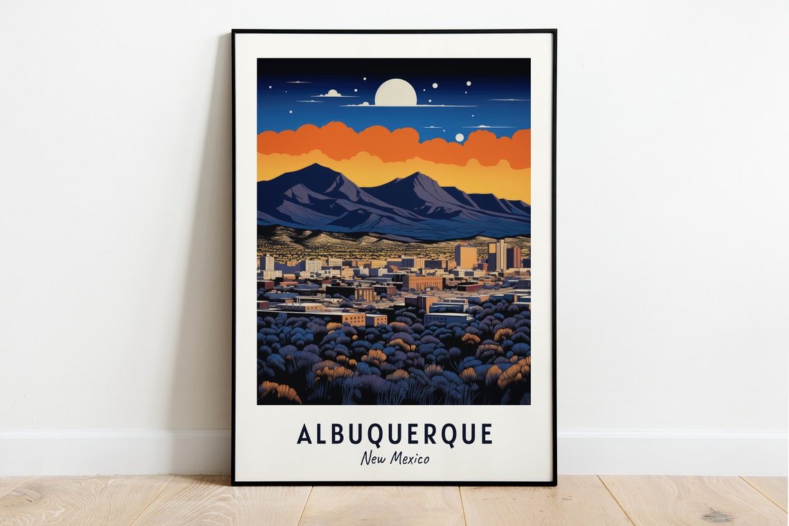 Albuquerque City Lights at Dusk Below the Mountains New Mexico Poster