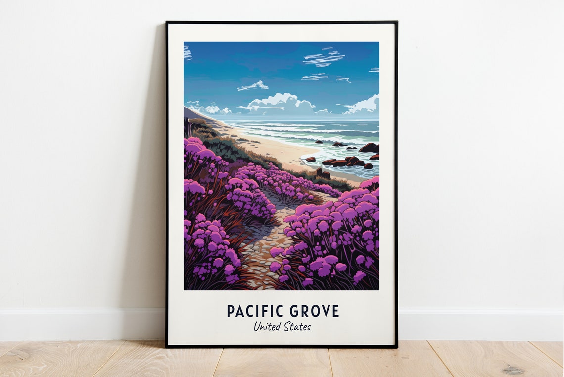 Pacific Grove California Coastal Flowers Beach Travel Poster