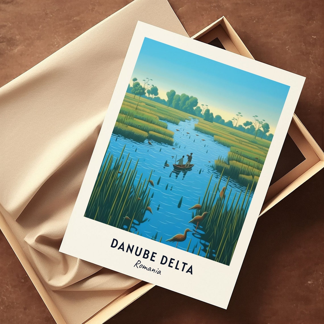 Danube Delta Marsh Channels with Fishermen in Romania Poster - Image 3
