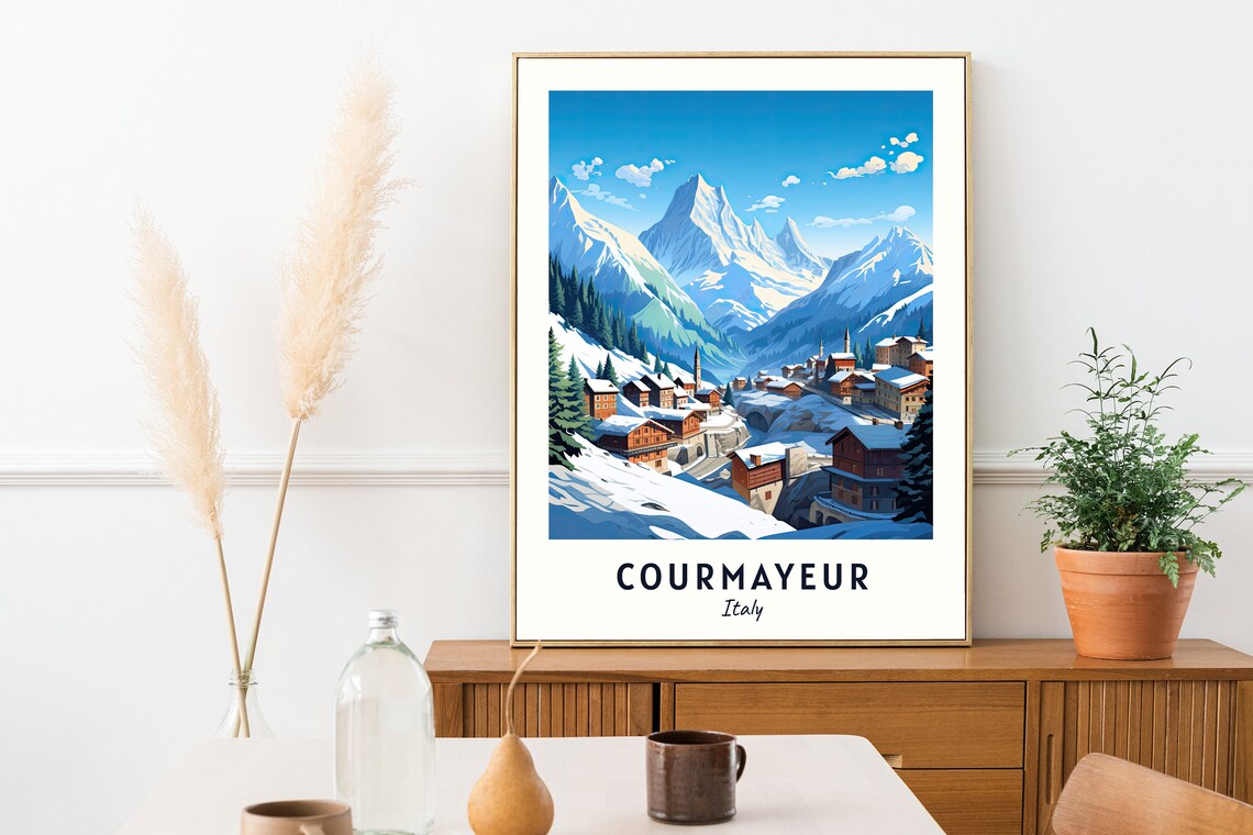 Courmayeur Italy Village Beneath the Mont Blanc Massif Poster - Image 2