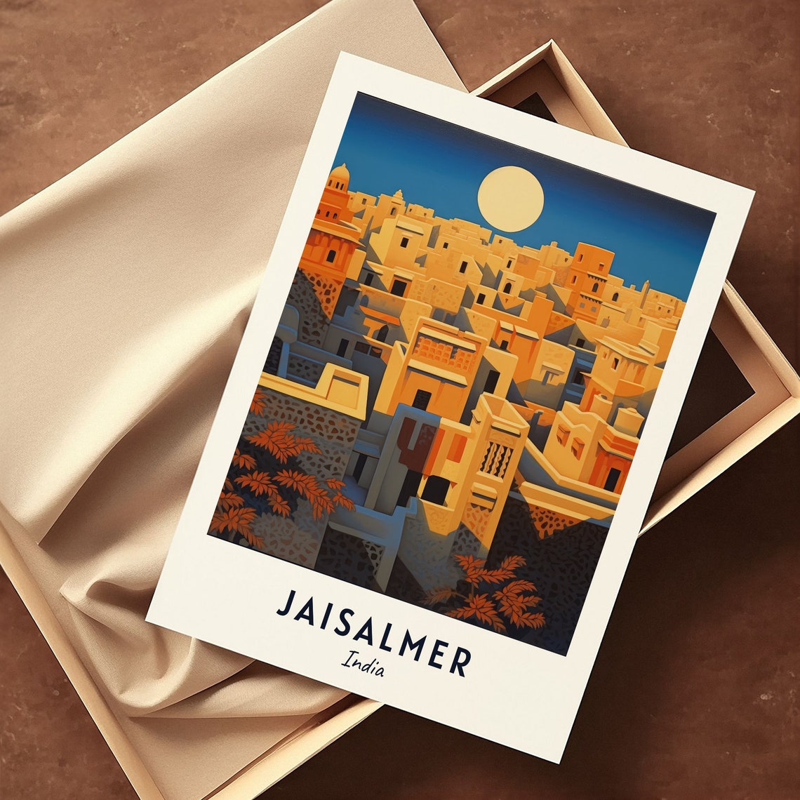 Jaisalmer Golden City Under The Moon India Night Travel Poster - Image 3