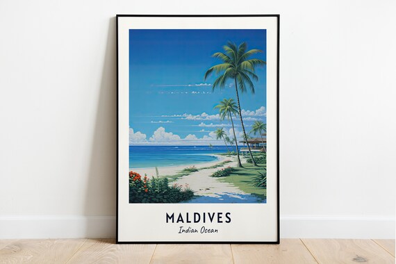 Maldives Palm-Lined Beach White Sand Indian Ocean Travel Poster