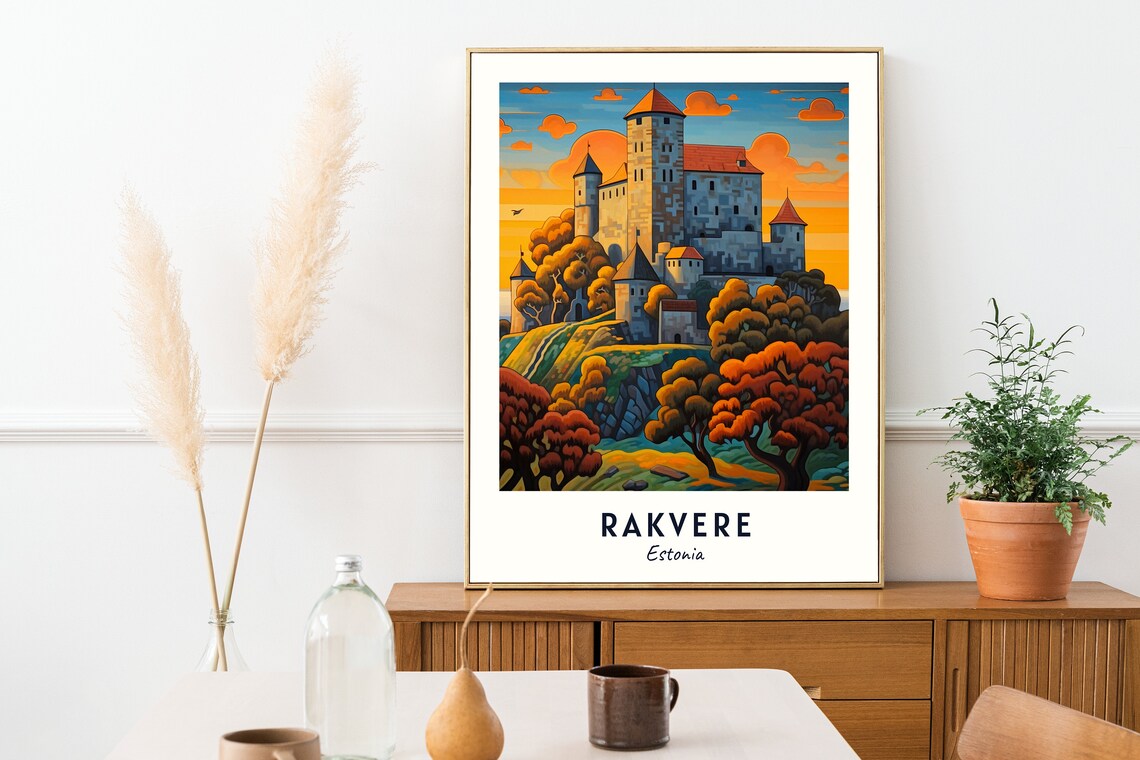 Rakvere Estonia Sunset Castle Autumn Hills Art Travel Poster - Image 2