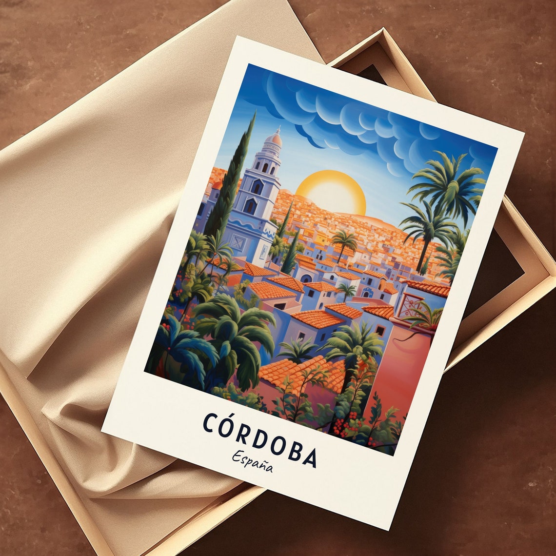 Cordoba Spain Sunset White City Orange Roofs Church Tower Poster - Image 3