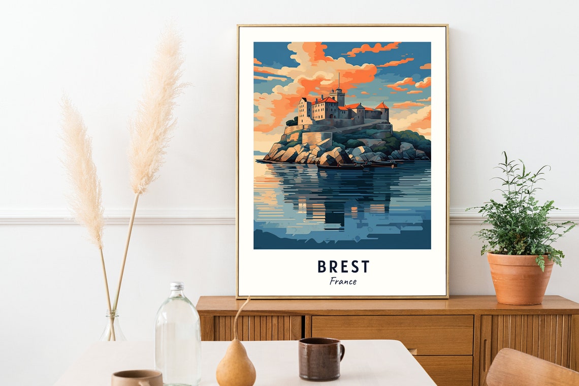 Brest Island Castle Coastal Sunset Ocean Waterfront Travel Poster - Image 2