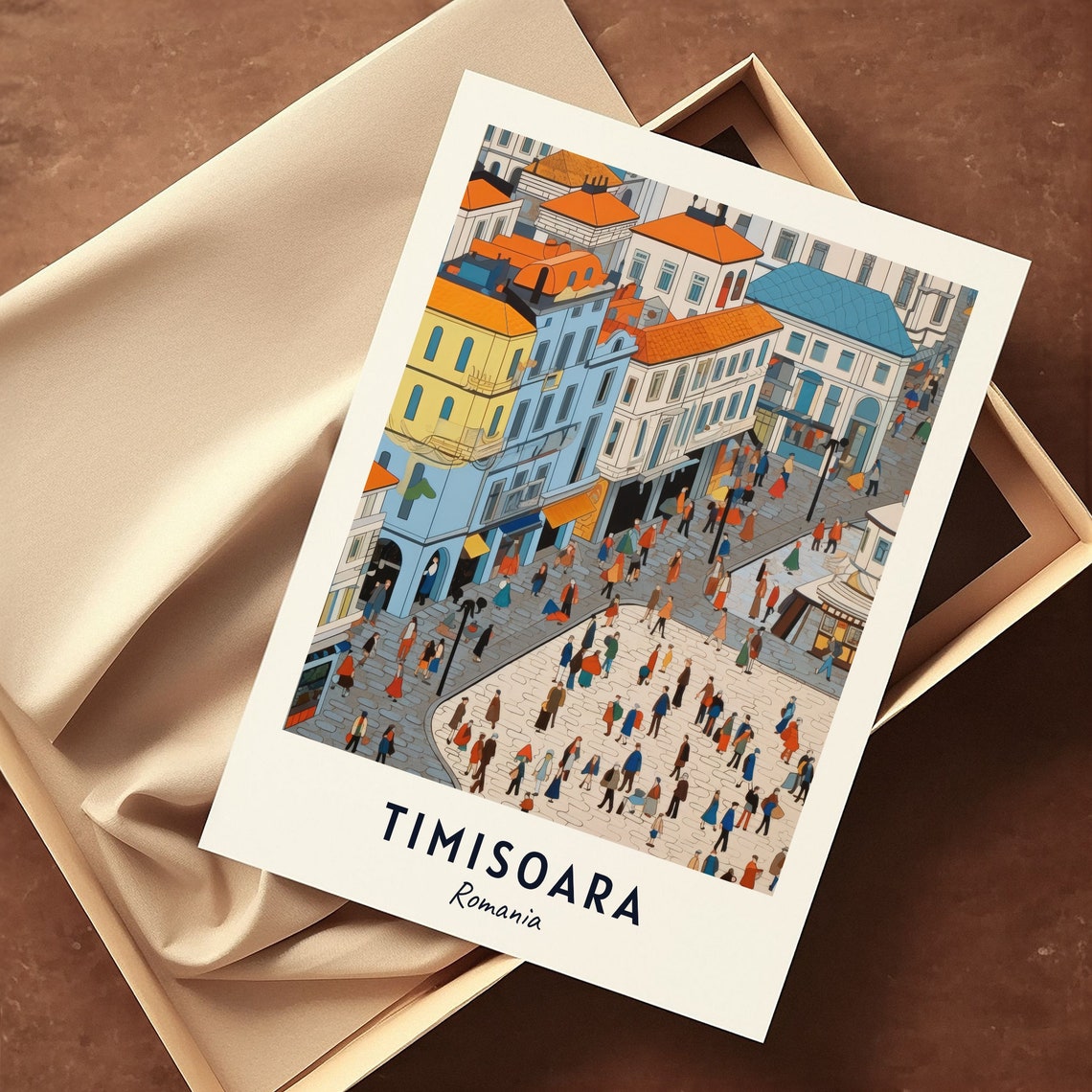 Timisoara Romania Union Square Crowd Street Scene Travel Poster - Image 3