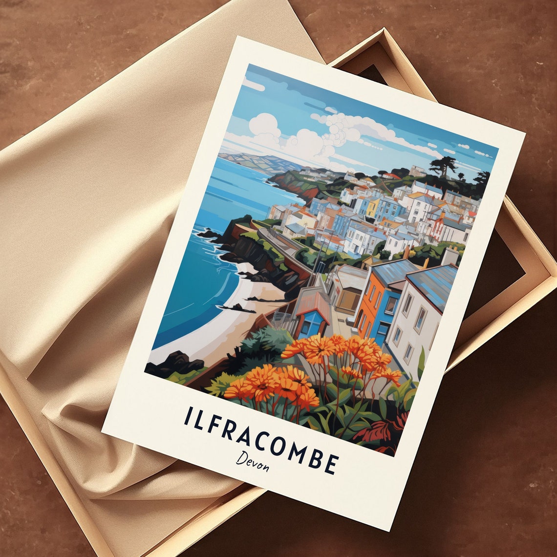 Ilfracombe Devon Colorful Harbor Town Cliffside Coastal Poster - Image 3