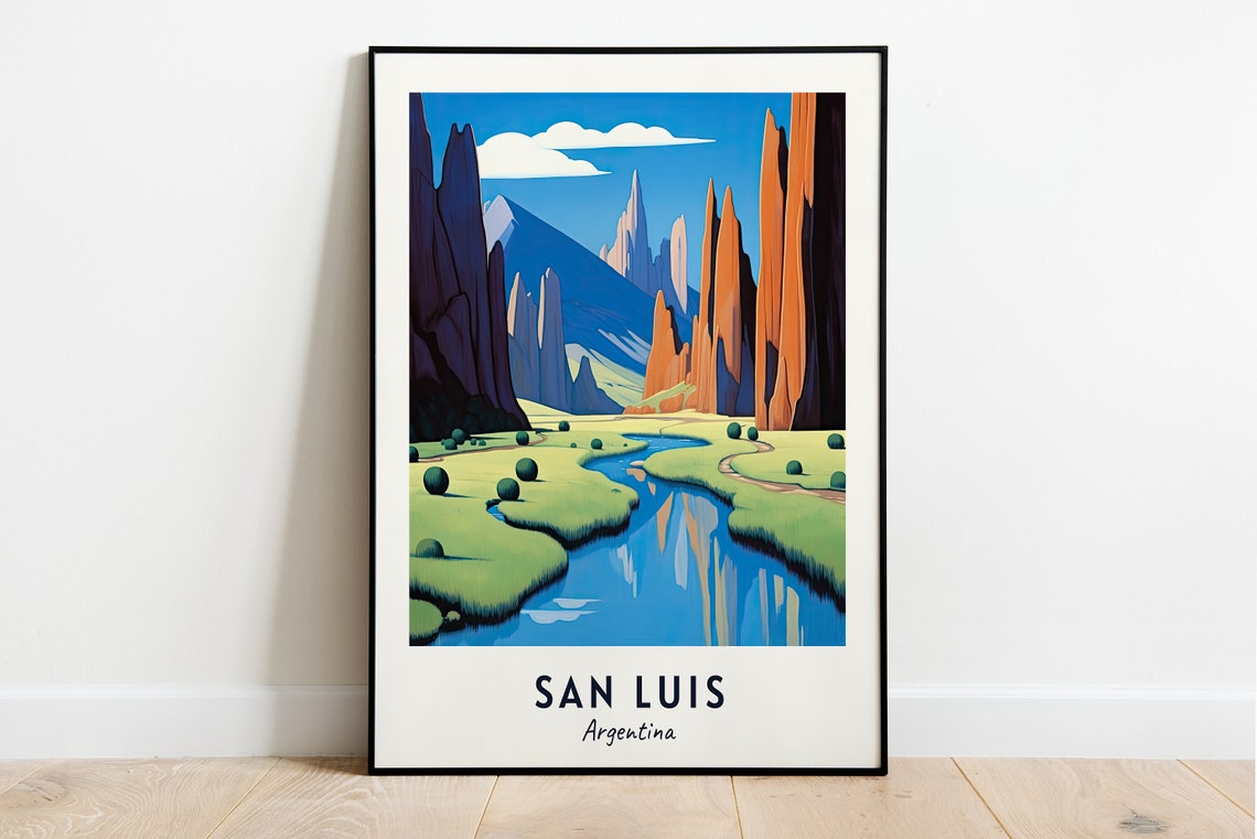 San Luis Red Rock Canyon River Spires Argentina Travel Poster