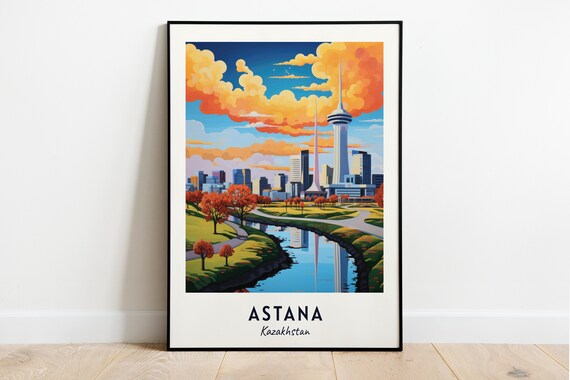 Astana Kazakhstan Modern Skyline River Park And Autumn Trees Poster