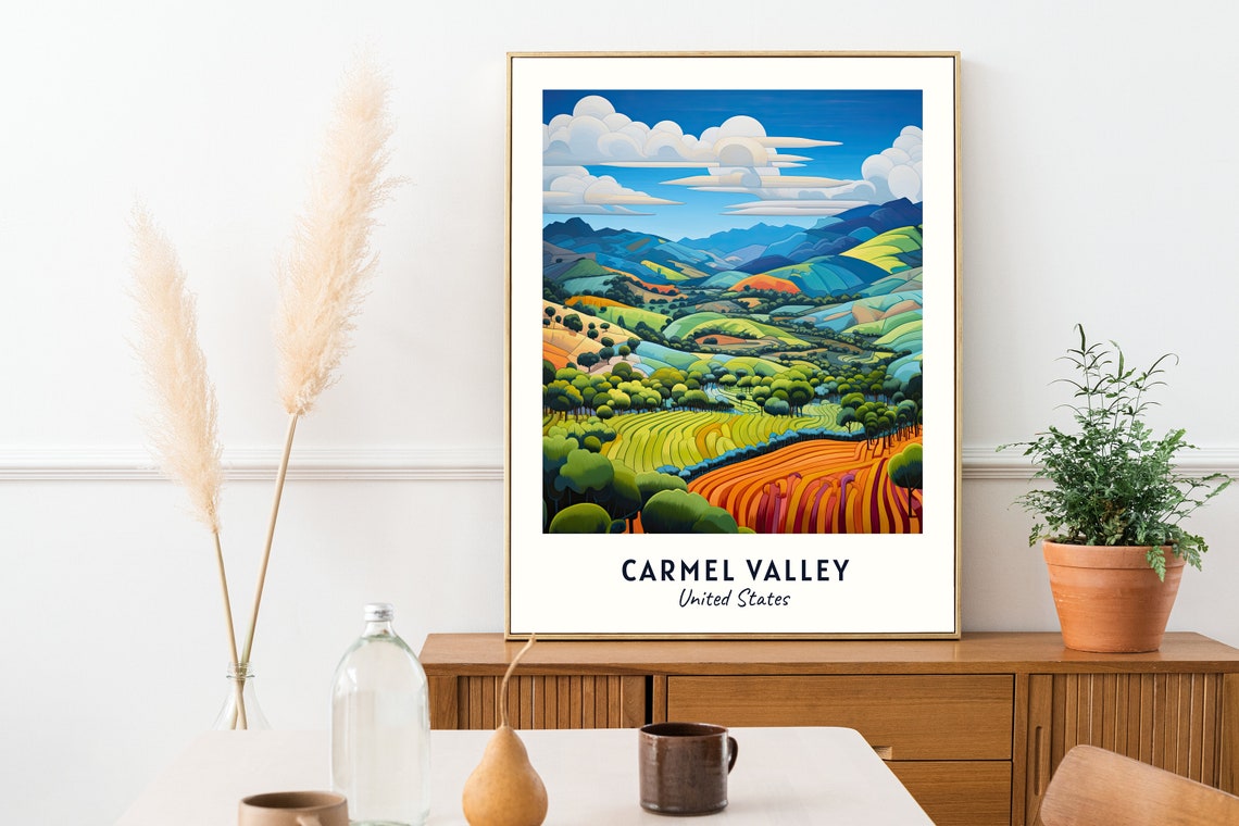 Carmel Valley California Green Hills Patchwork Farmland View Poster - Image 2