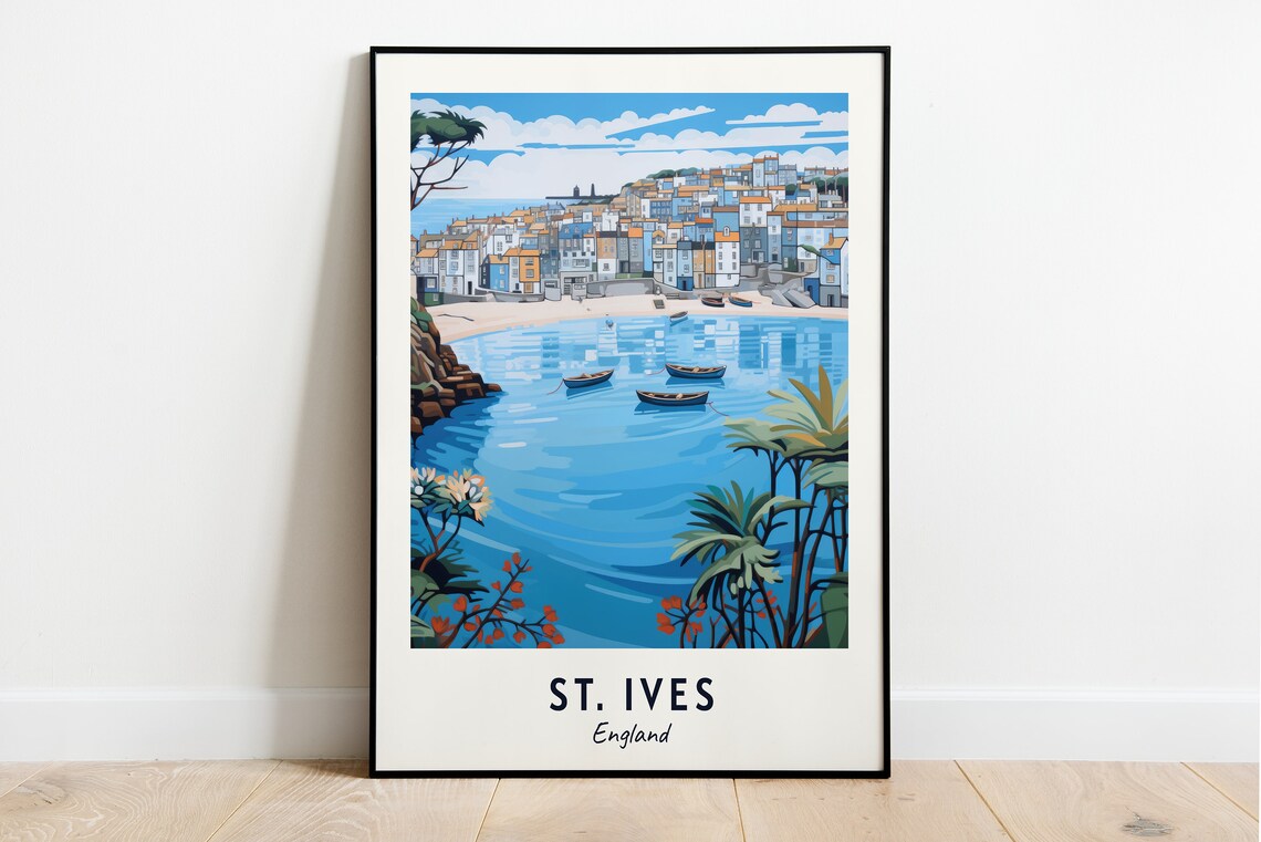 St. Ives England Seaside Harbor Town Boats Vintage Travel Poster
