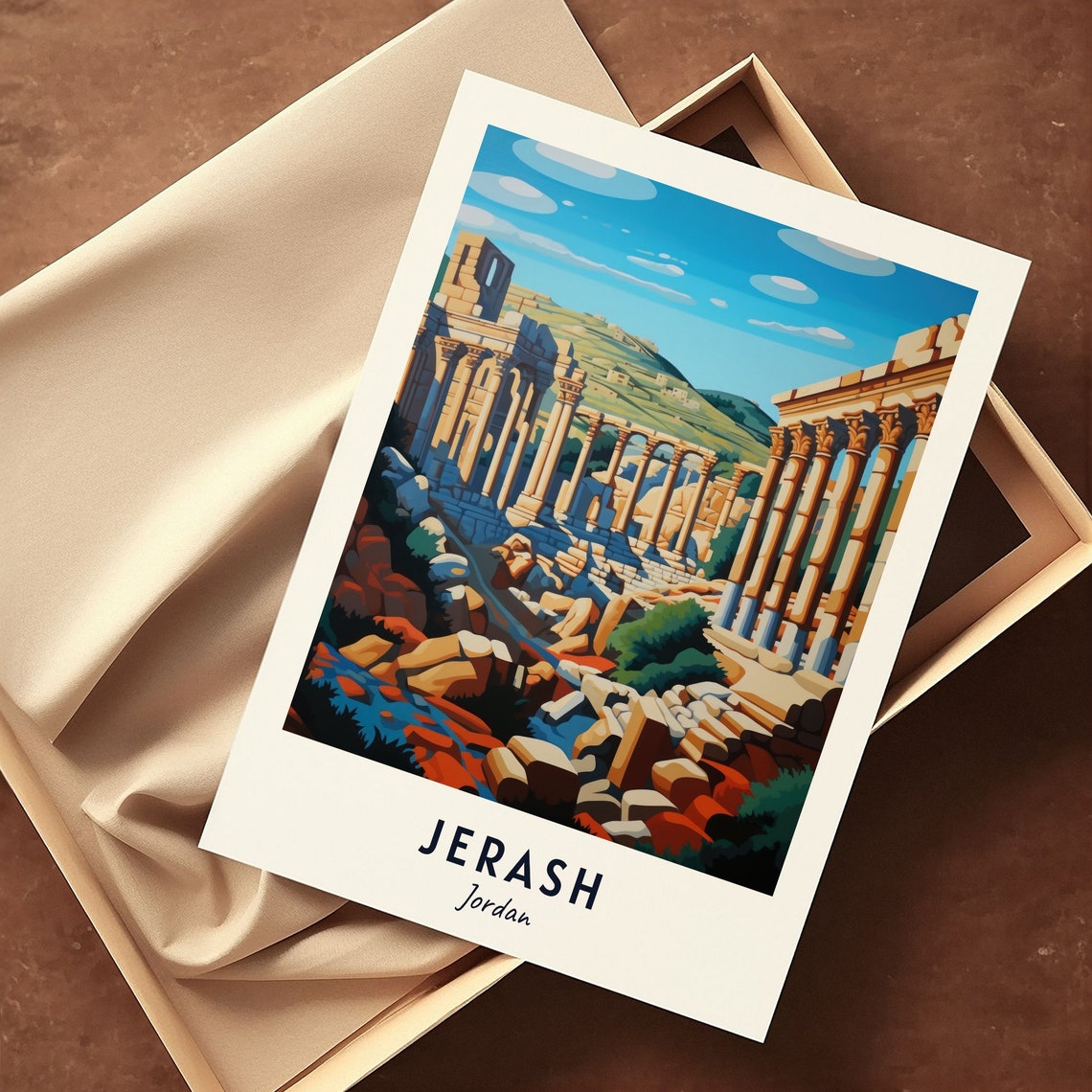 Jerash Jordan Ancient Roman Colonnade Ruins Golden Hills Poster - Image 3
