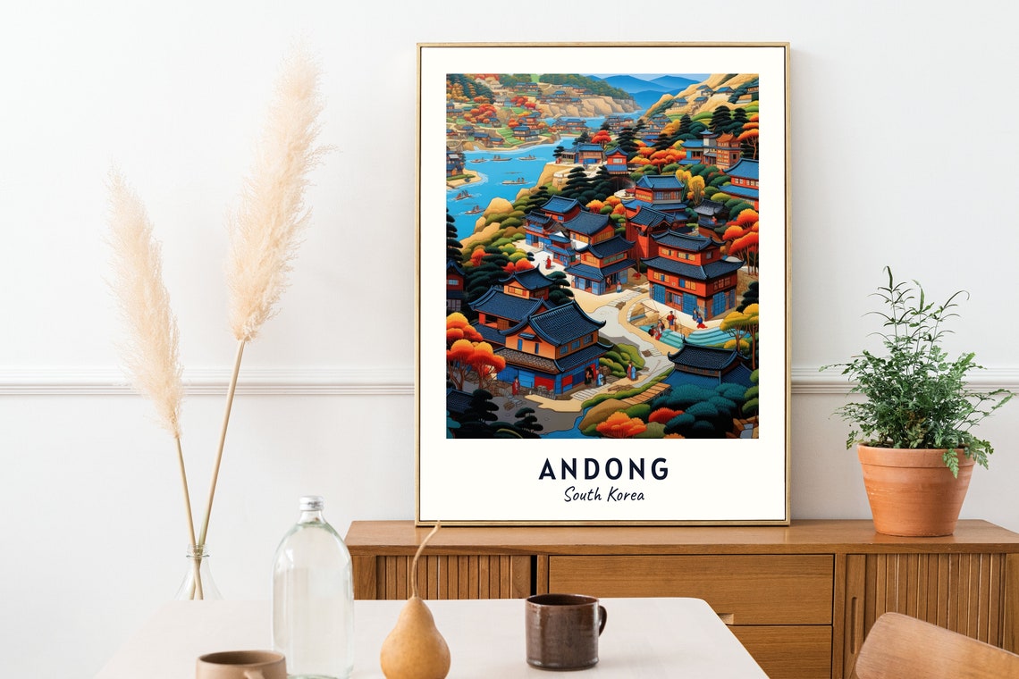 Hahoe Folk Village Travel Print Wall Art Andong South Korea City Print Hahoe Folk Village Travel Gift Hahoe Folk Village Poster - Image 2