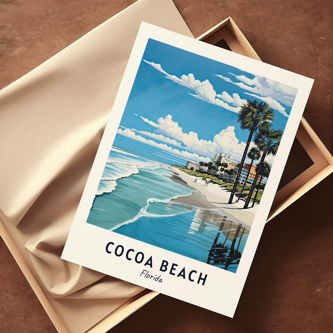 Cocoa Beach Florida Gentle Waves Palms Beachfront Hotels Day Poster - Image 3