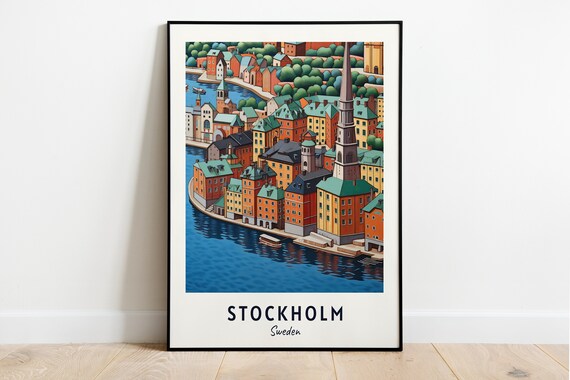 Gamla Stan Colorful Waterfront Rooftops in Stockholm Sweden Poster