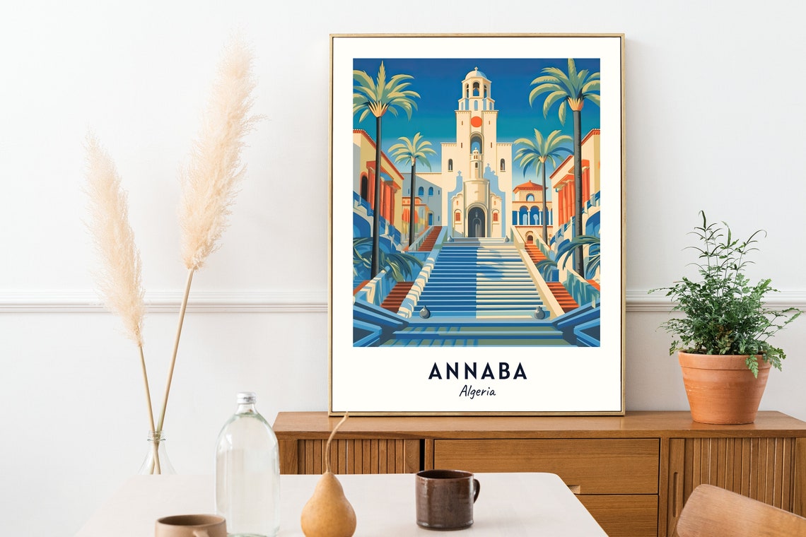 Annaba Algeria Basilica With Grand Staircase And Palms Poster - Image 2