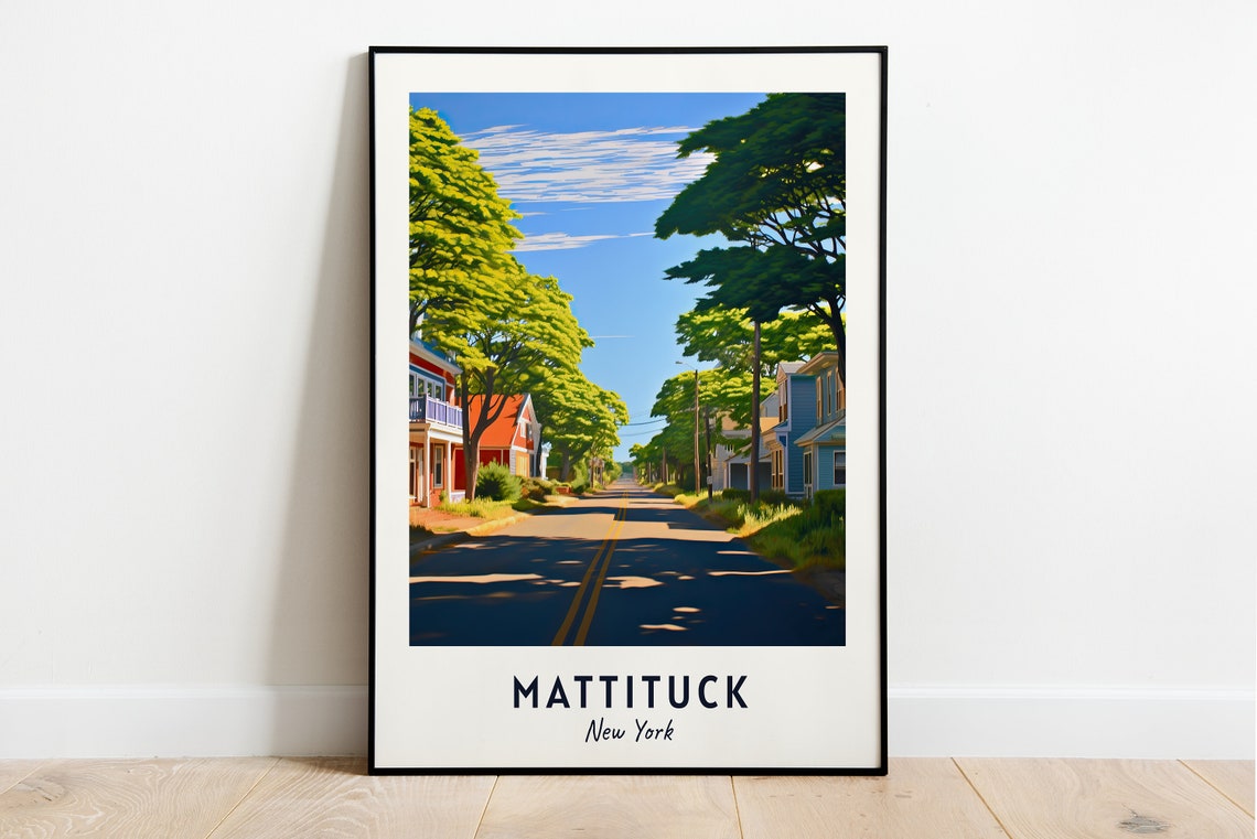 Mattituck New York Tree Lined Village Street Summer Scene Poster