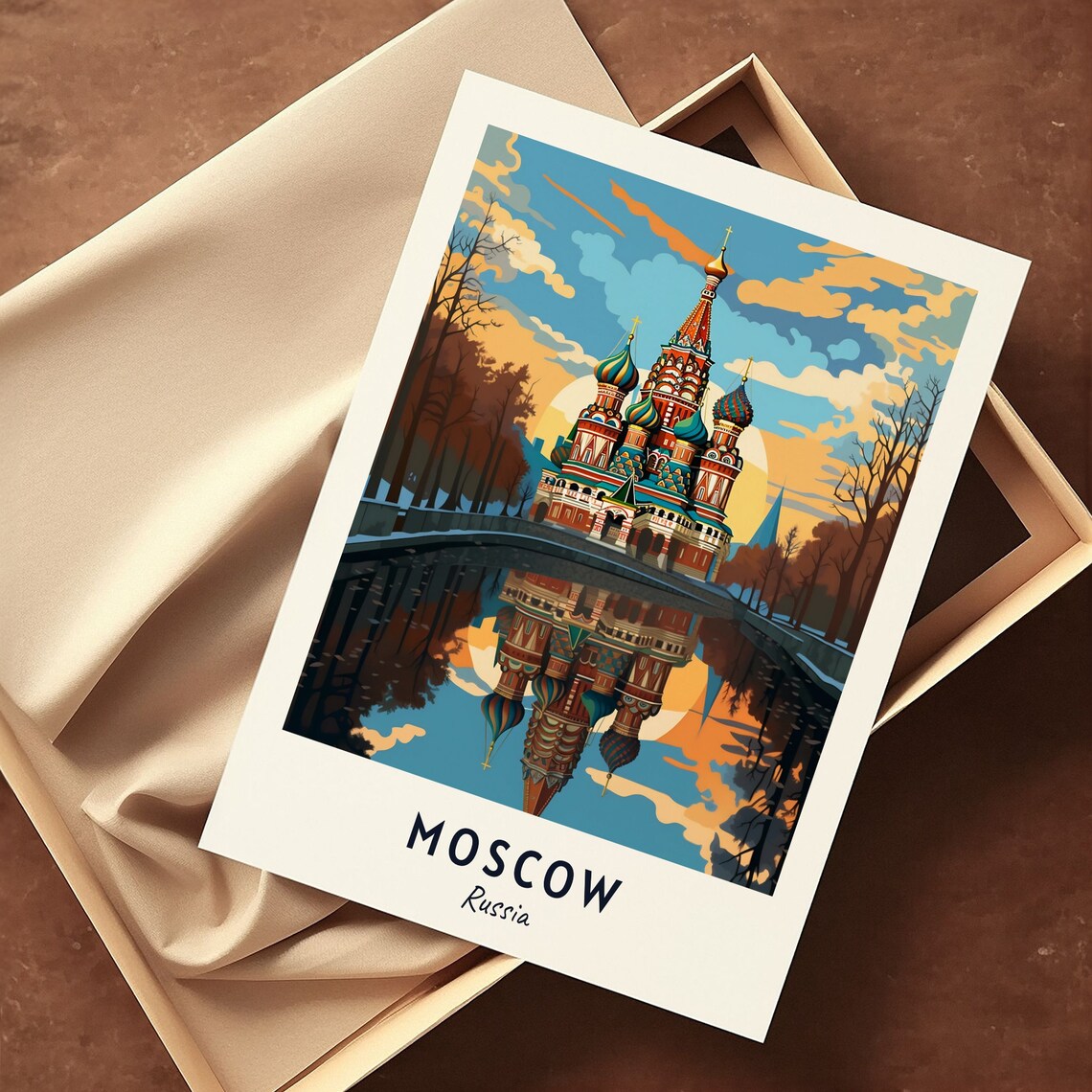 Moscow Russia St Basils Cathedral River Reflection Sunset Travel Poster - Image 3