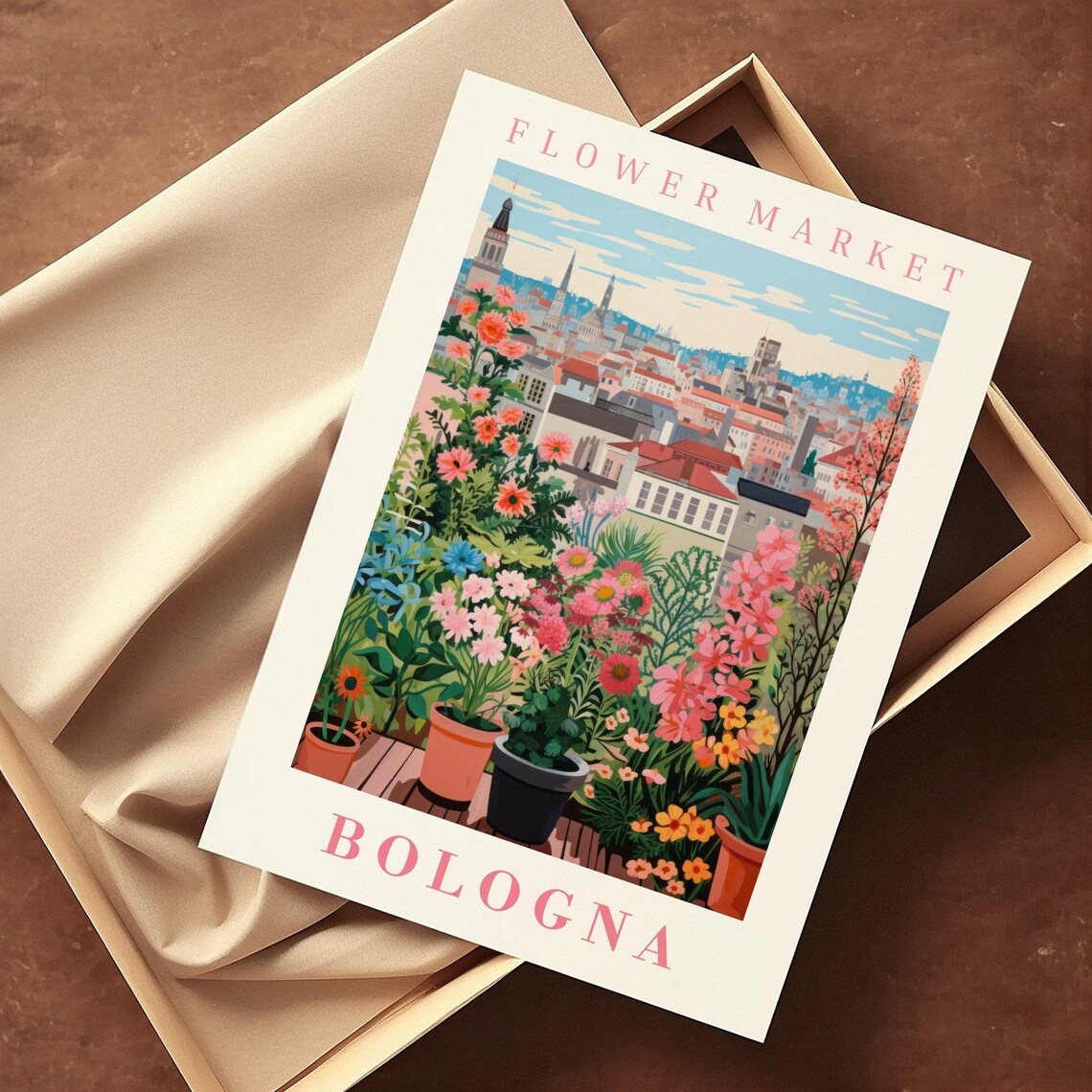Bologna Flower Market Rooftop Terrace Pot Garden Travel Poster - Image 2
