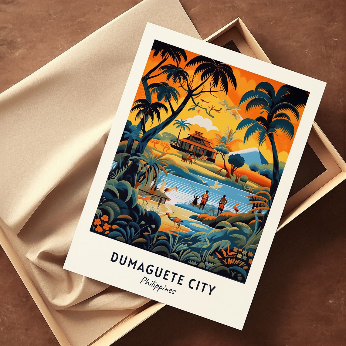 Dumaguete City Philippines Tropical Sunset Palms Travel Poster - Image 3
