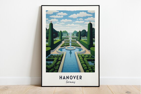 Hanover Germany Baroque Garden Fountain Travel Poster Home Decor