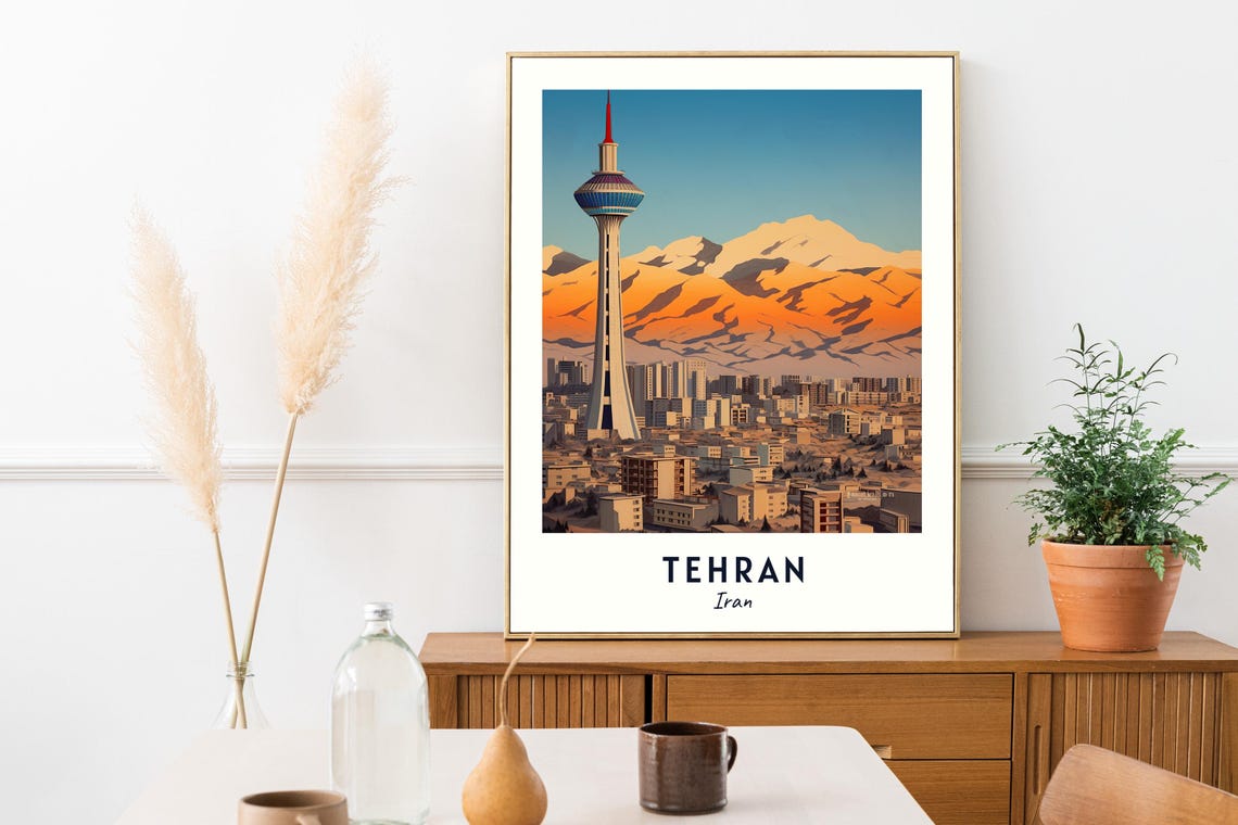 Tehran Iran Milad Tower Sunset Mountain City View Travel Poster - Image 2