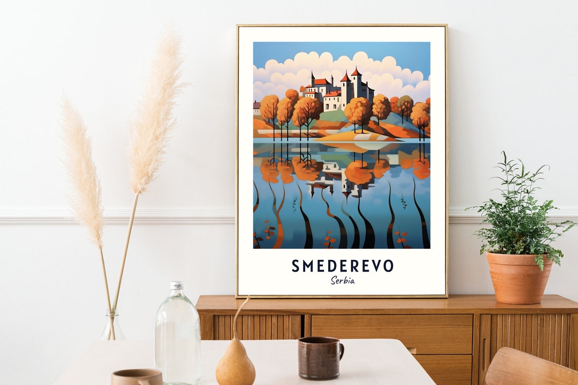 Smederevo Fortress Autumn Trees Lake Reflection Travel Poster - Image 2