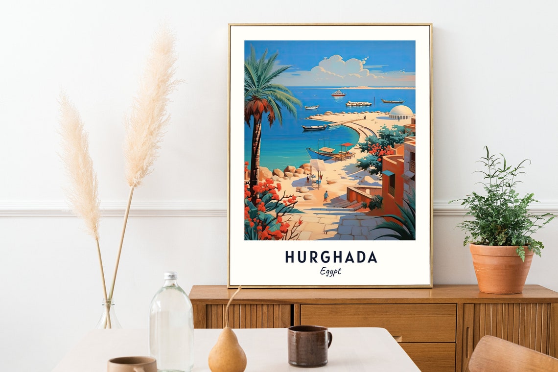 Hurghada Egypt Red Sea Beach Resort Palm Coast Boats Travel Poster - Image 2