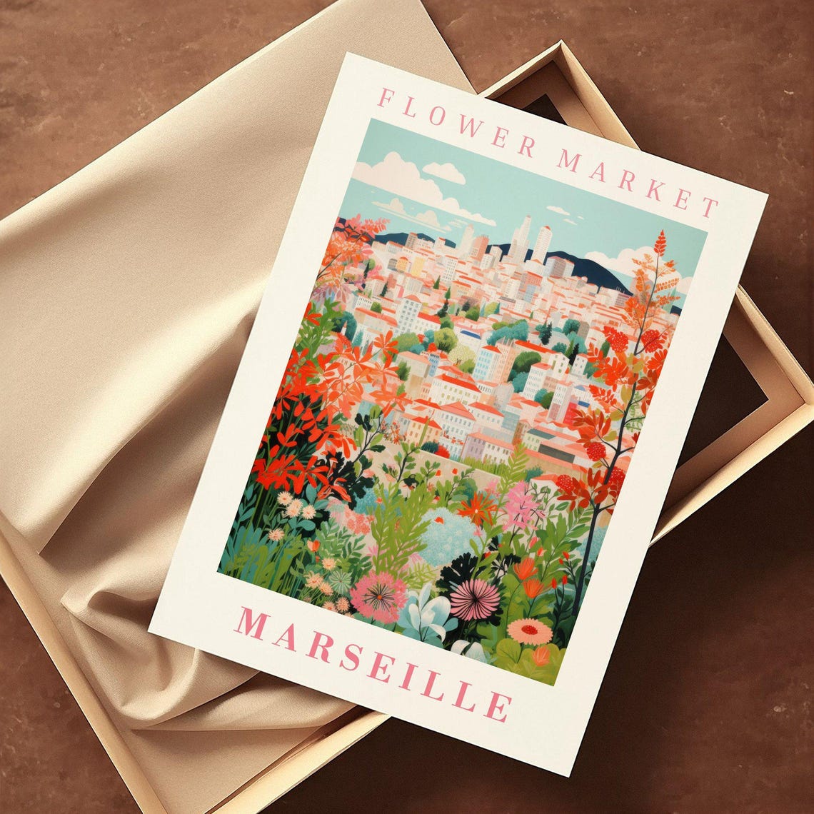 Marseille Flower Market Hillside Cityscape France Botanical Poster - Image 2