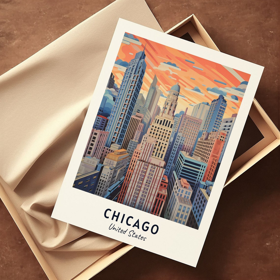 Chicago Downtown Skyscraper Canyon Sunset Skyline Travel Poster - Image 3