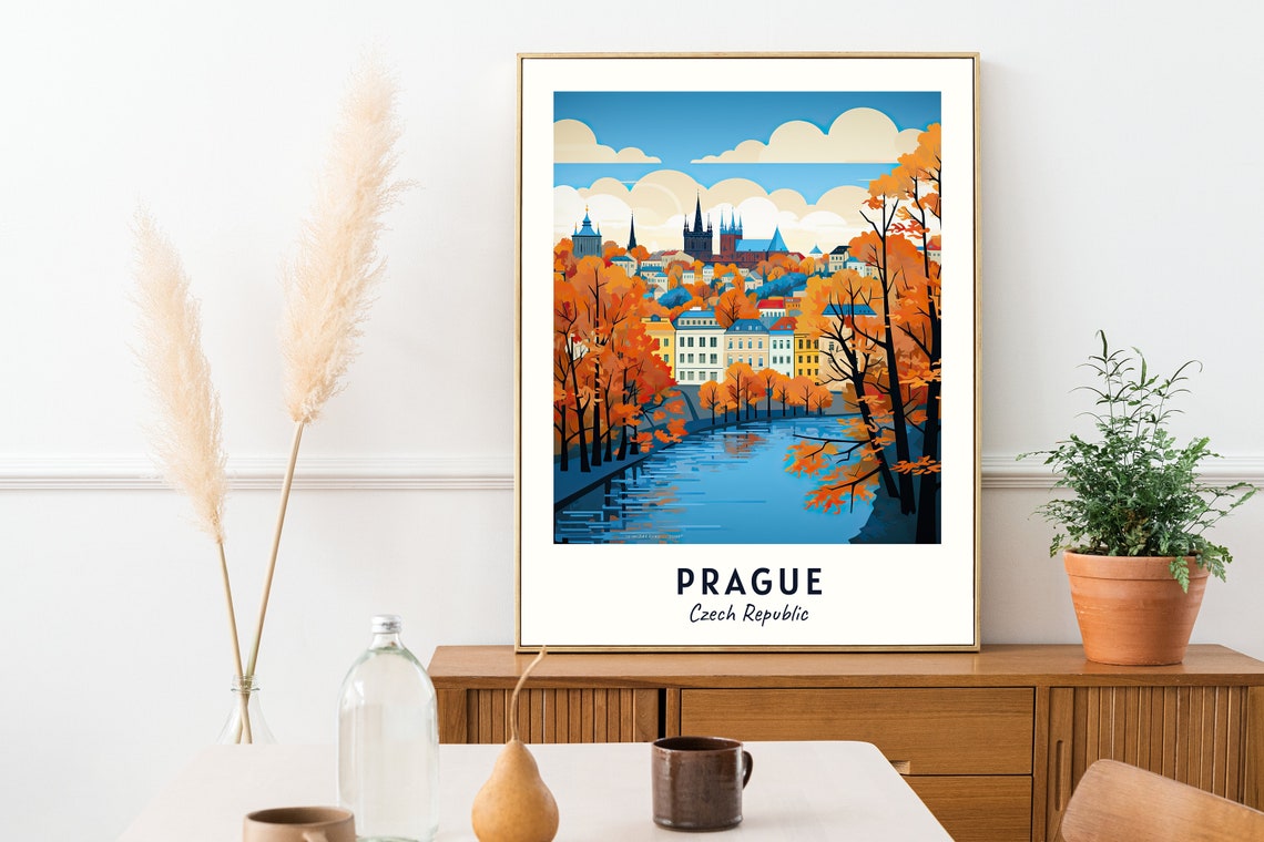 Prague Czech Republic Autumn River Old Town Skyline View Poster - Image 2