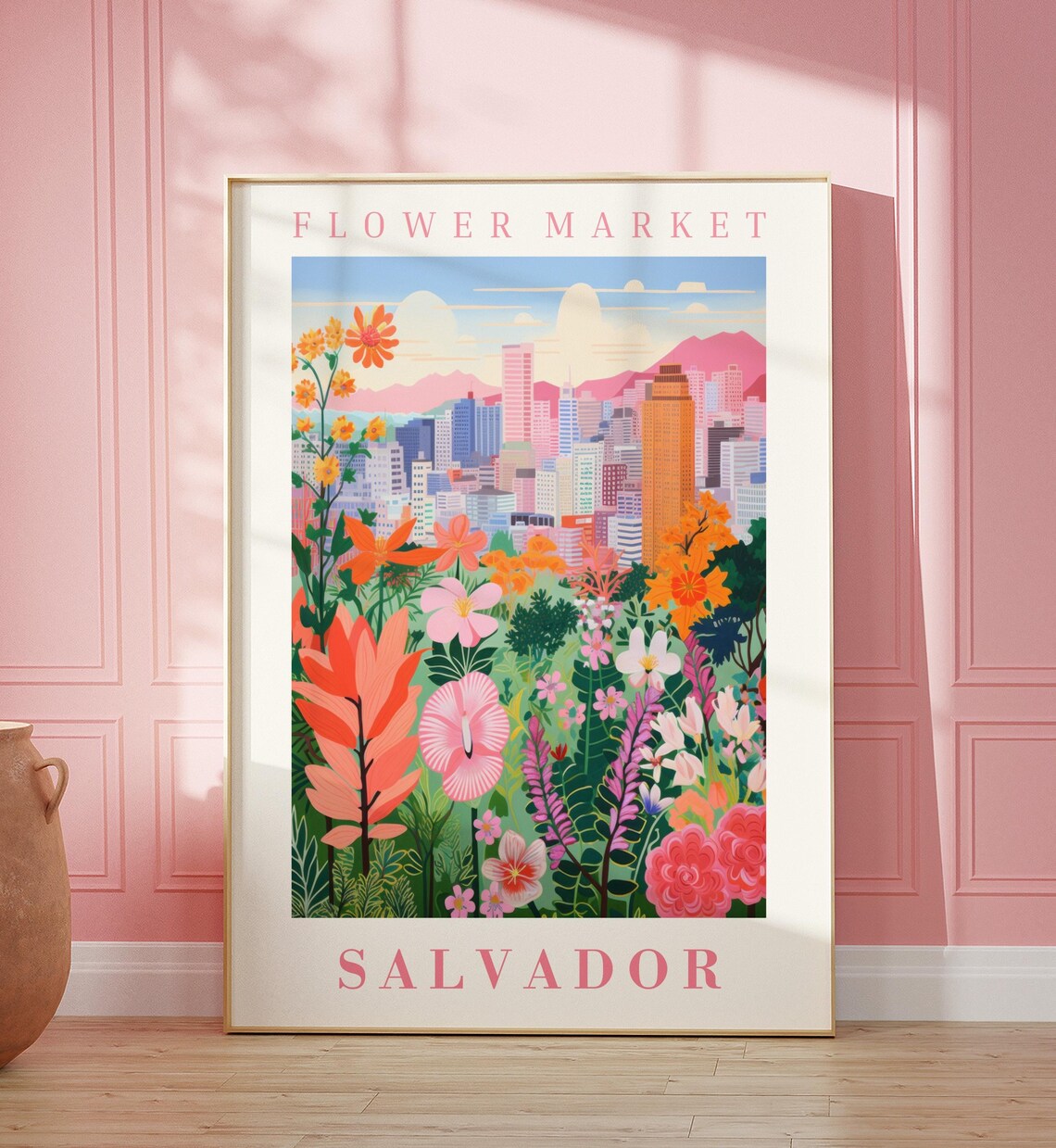 Salvador Flower Market Poster Wall Decor Brazil Floral Illustration Botanical Gallery Wall Art Gift For Friend Travel Poster Modern