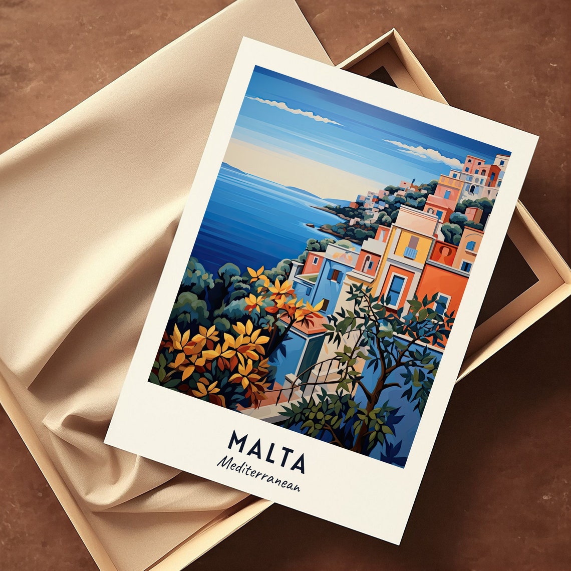 Malta Mediterranean Colorful Cliffside Village Harbour Bay View Poster - Image 3