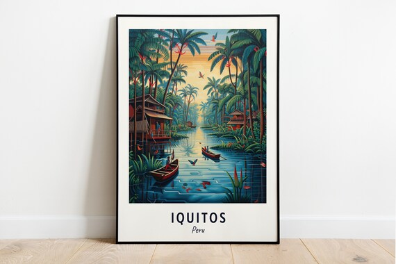 Iquitos Peru Amazon River Canoes Stilt Houses Sunset Jungle Poster