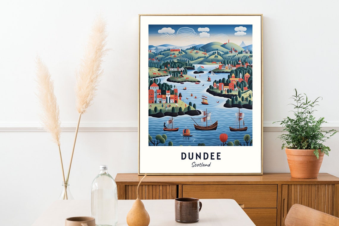 Dundee Scotland Harbor Sailing Ships Illustrated Travel Poster - Image 2