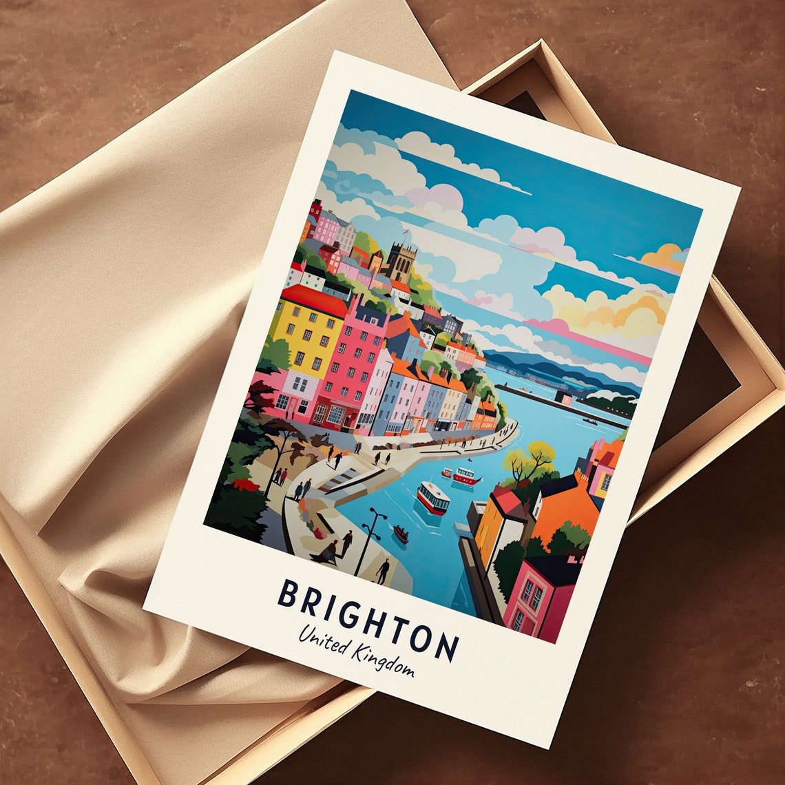 Brighton Colorful Harborside Houses Daytime Marina View Travel Poster - Image 3