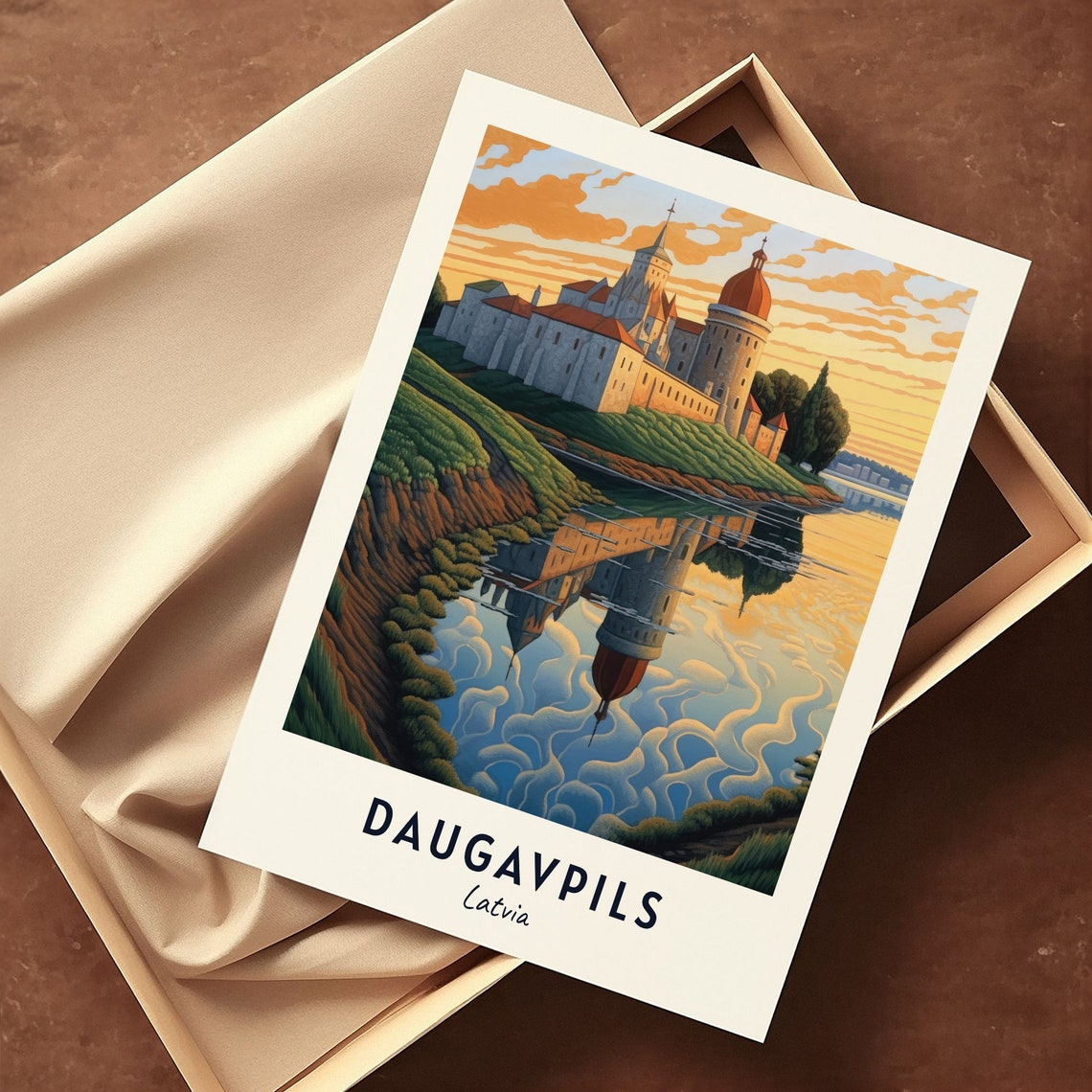 Daugavpils Latvia Fortress River Sunset Reflection Travel Poster - Image 3