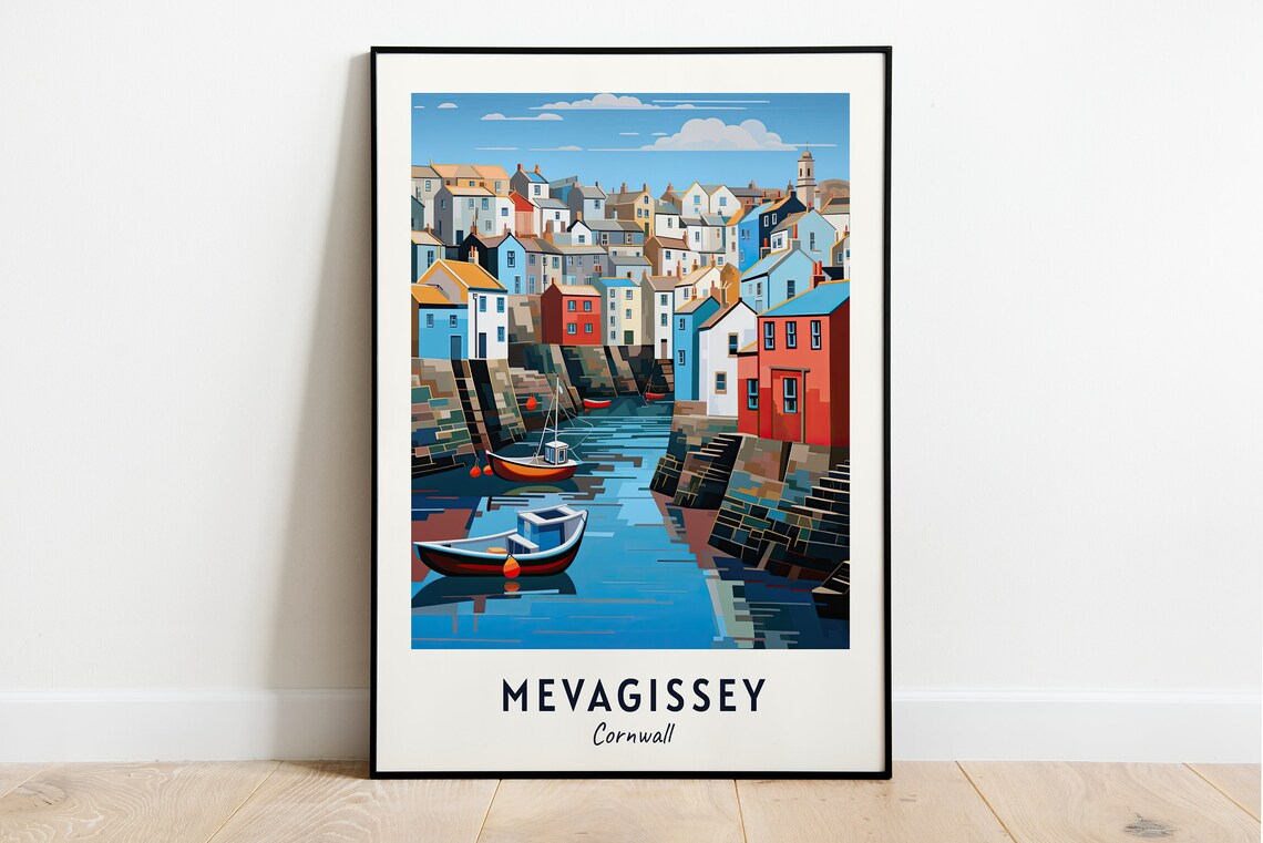 Mevagissey Cornwall Colourful Harbour Boats Fishing Village Poster