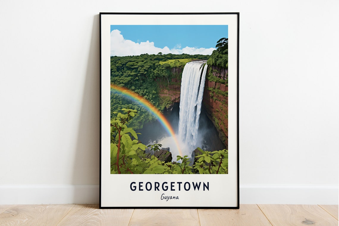 Georgetown Guyana Kaieteur Falls Rainbow Jungle Travel Poster