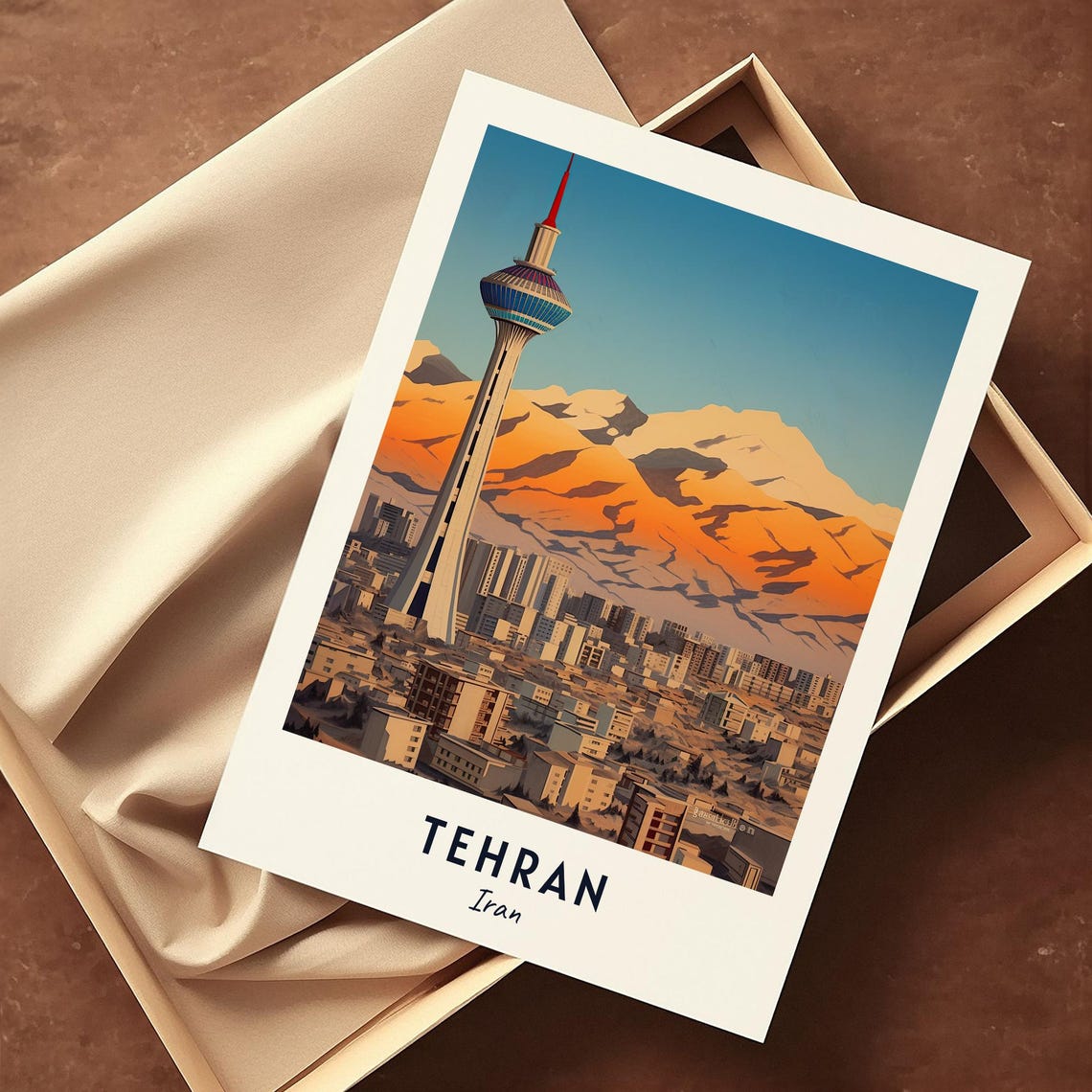 Tehran Iran Milad Tower Sunset Mountain City View Travel Poster - Image 3