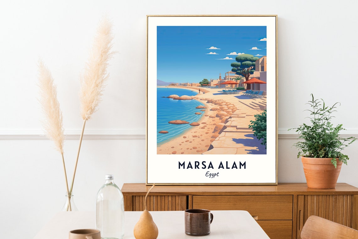 Sunny Sandy Beach Promenade Walk Marsa Alam Egypt Travel Poster - Image 2